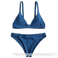 ZAFUL Women's Sexy Solid Color Spaghetti Straps Cami Ladder Cut Ruched Bathing Suit Peacock Blue S B07B62L12J